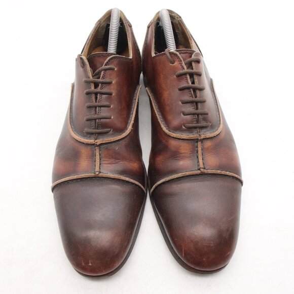 YSL Saint Laurent Rive Gauche Men's Size EU 42 Brown Leather Derby Cap Toe - Picture 2 of 11